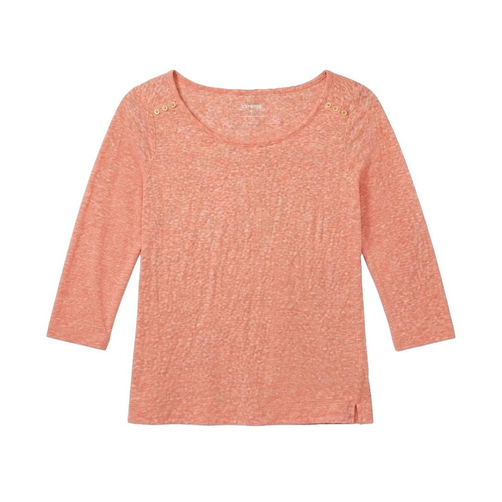 Express Woman's XS Peach Button Decal  3/4 Sleeve Length Shirt Blouse Round Neck